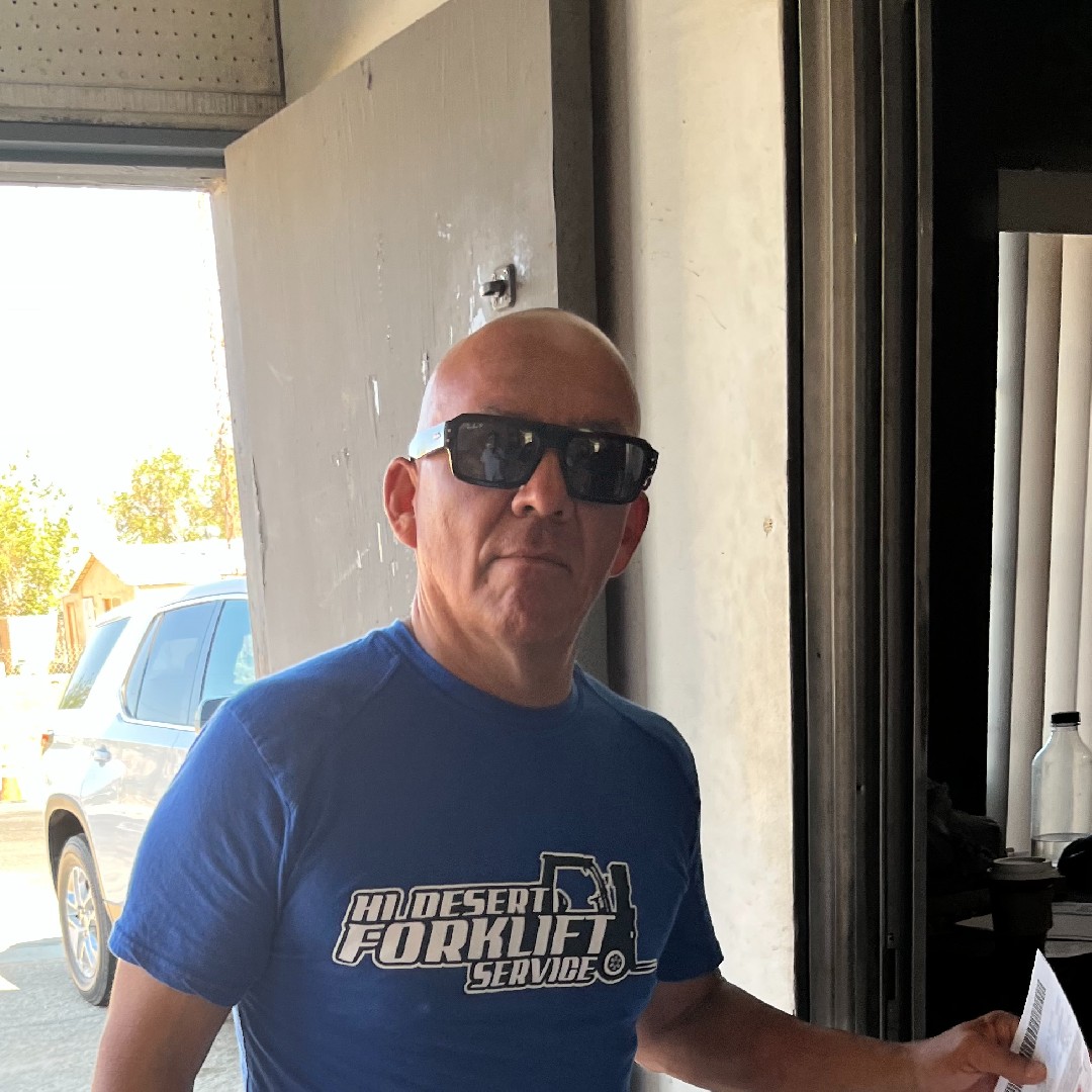 Alex Franco, owner of Hi Desert Forklift Services, at the Victorville shop